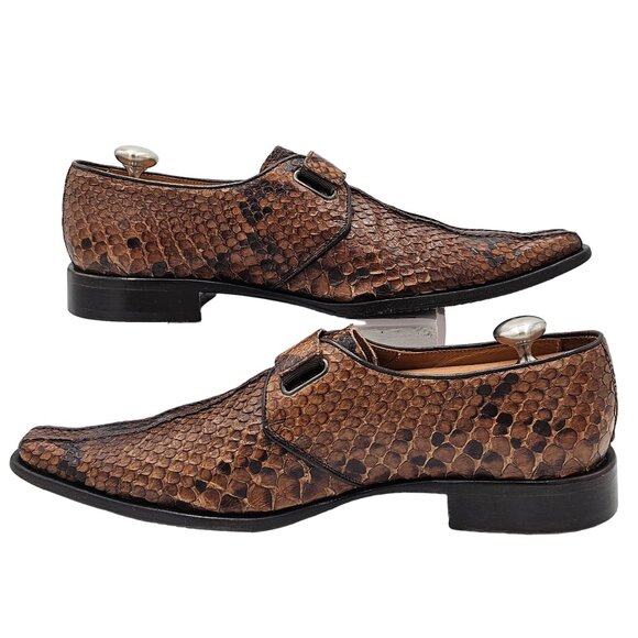 Exotic Python Snake skin Aldo Brue Italy Mens size 8.5 Brown Loafers Dress Shoes main image 8